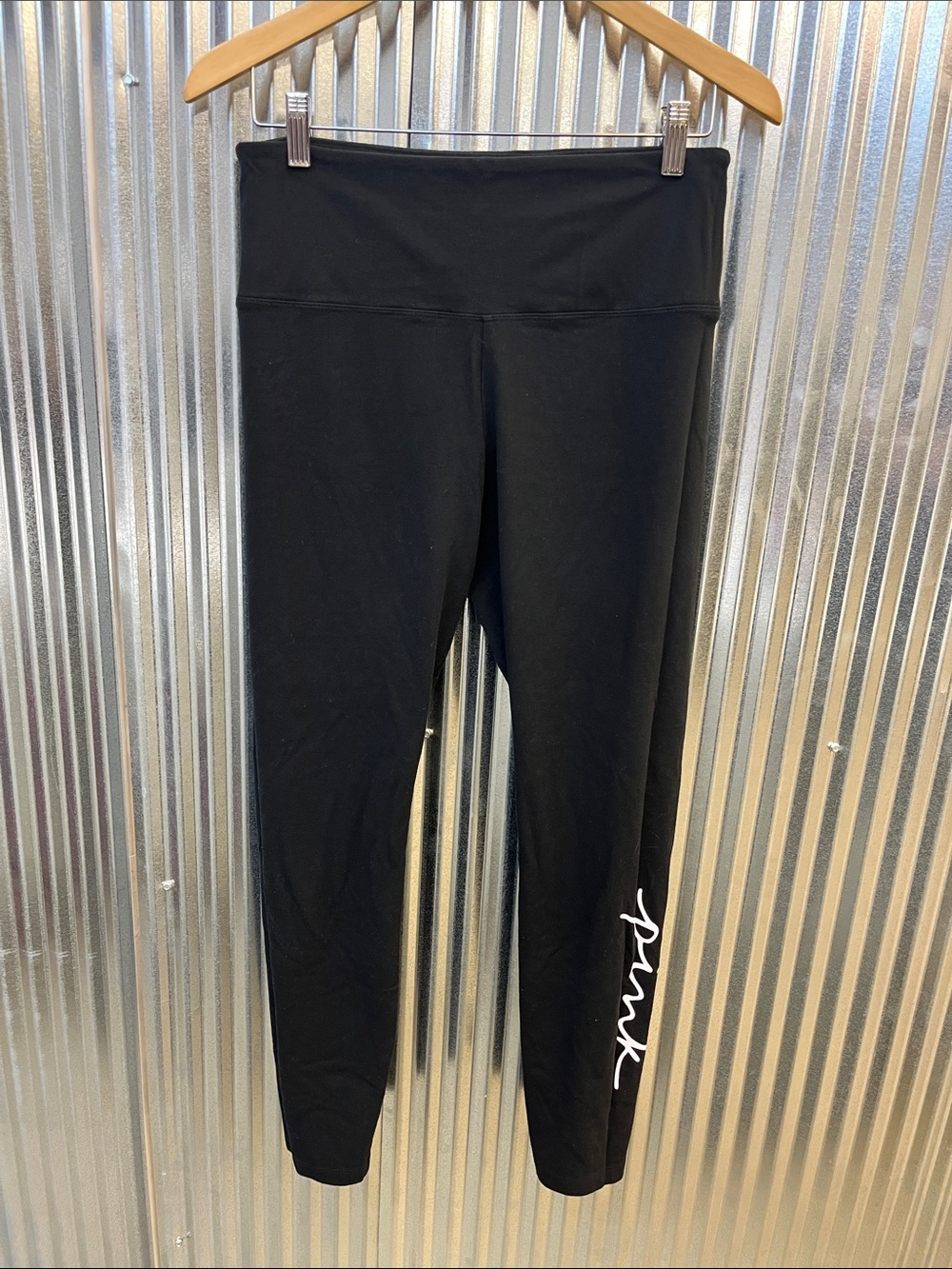 PINK Victoria's Secret Black Leggings with White Script